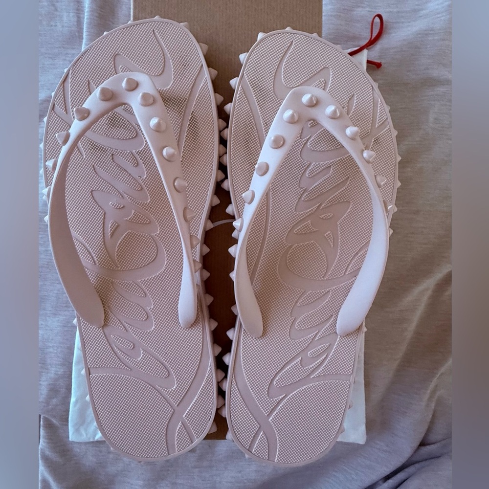 Authentic Christian Louboutin Blush Beige- Red Bottom Studded Sandals